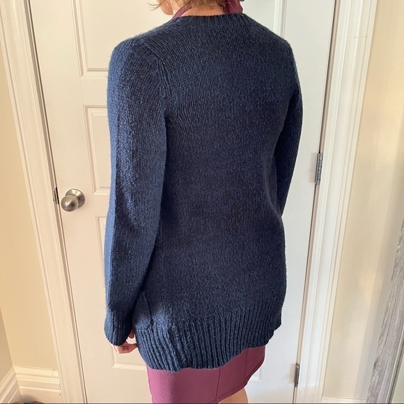 Joe FRESH Deep Navy Chunky Knit Pocket Long Buttonup Grampa Cardigan Sweater - Picture 3 of 14